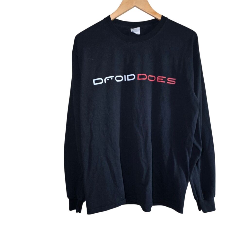 Y2K 2009 Droid Does Motorola Verizon Google Long Sleeve Shirt Mens Large Black